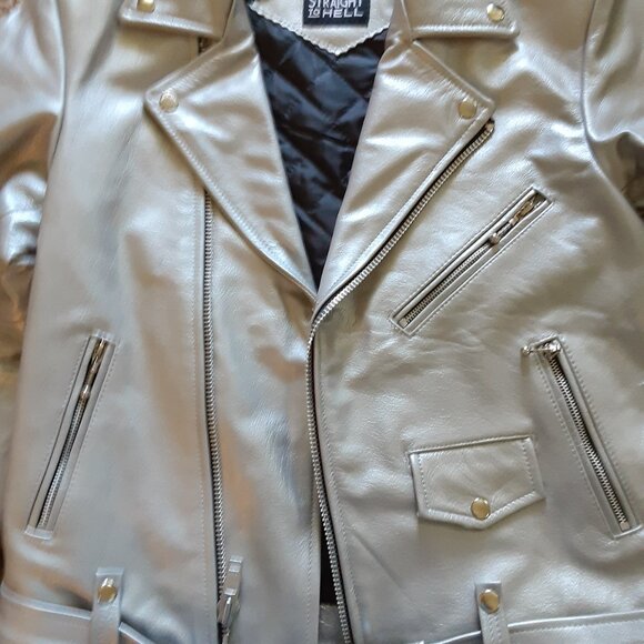 Men's Straight to Hell Commando Leather Jacket Size 40 Silver - Picture 3 of 4